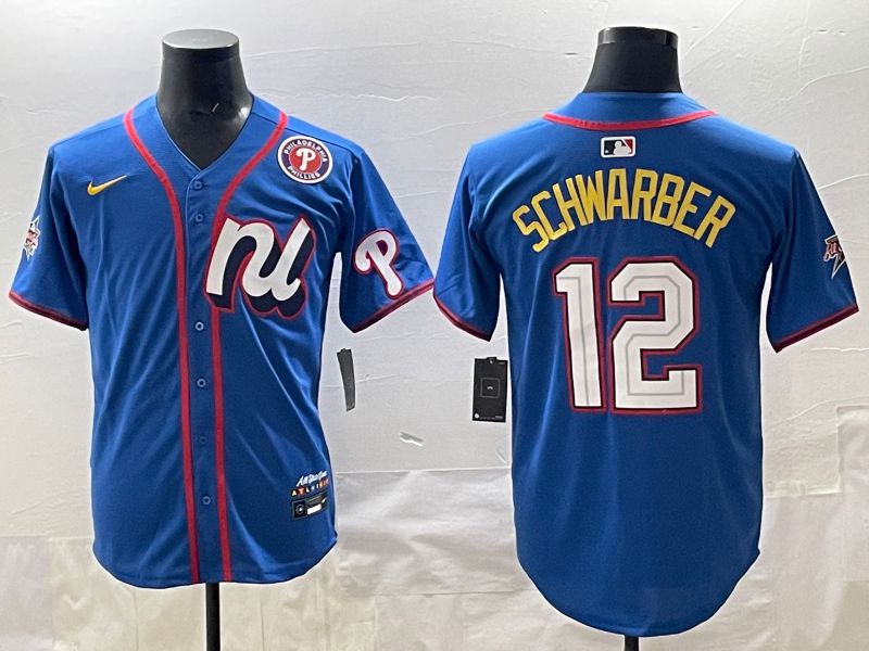 Men 2025 Philadelphia Phillies 12 Schwarber Blue All star Nike MLB Jersey style 02